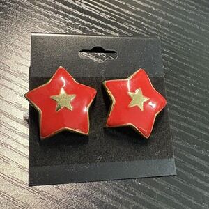 Vintage Red Star Earrings Gold Center 80s Pop Art Novelty Studs